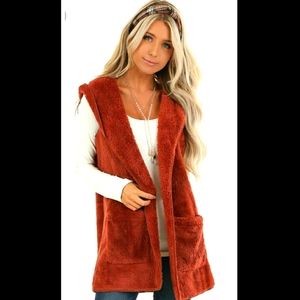 Rust Fluffy Hooded Vest XL